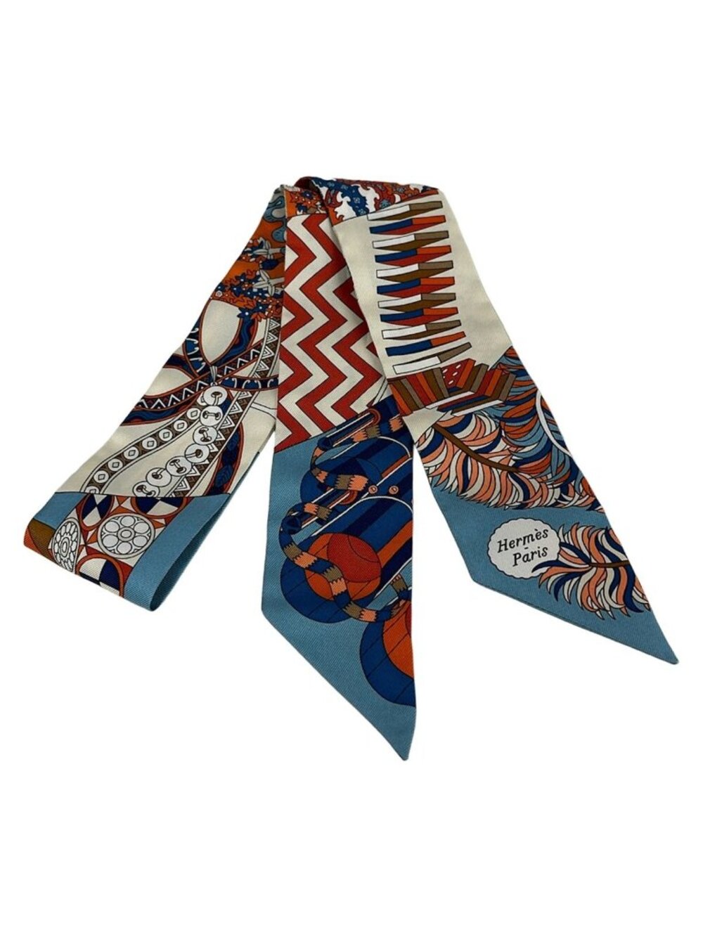 Hermes Scarf Twilly Orange Blue Multi Ribbon